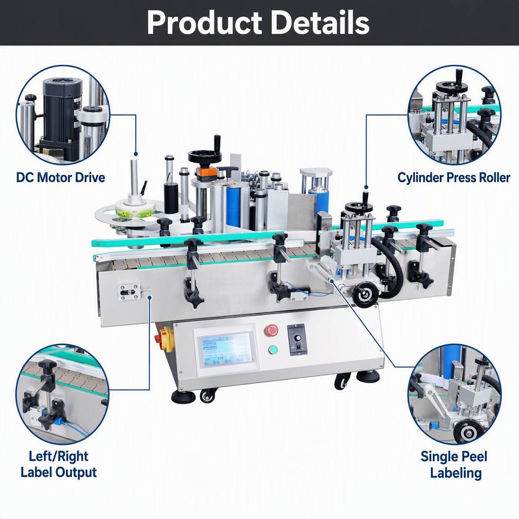 Round Bottle Labeling Machine Electric Motor PLC Control for Cosmetic Beverage Glass Plastic Bottle Labeling Machine - Image 5