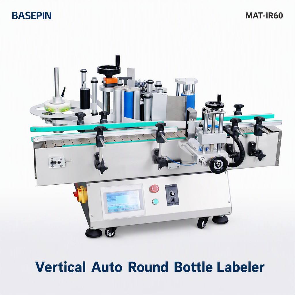 Round Bottle Labeling Machine Electric Motor PLC Control for Cosmetic Beverage Glass Plastic Bottle Labeling Machine