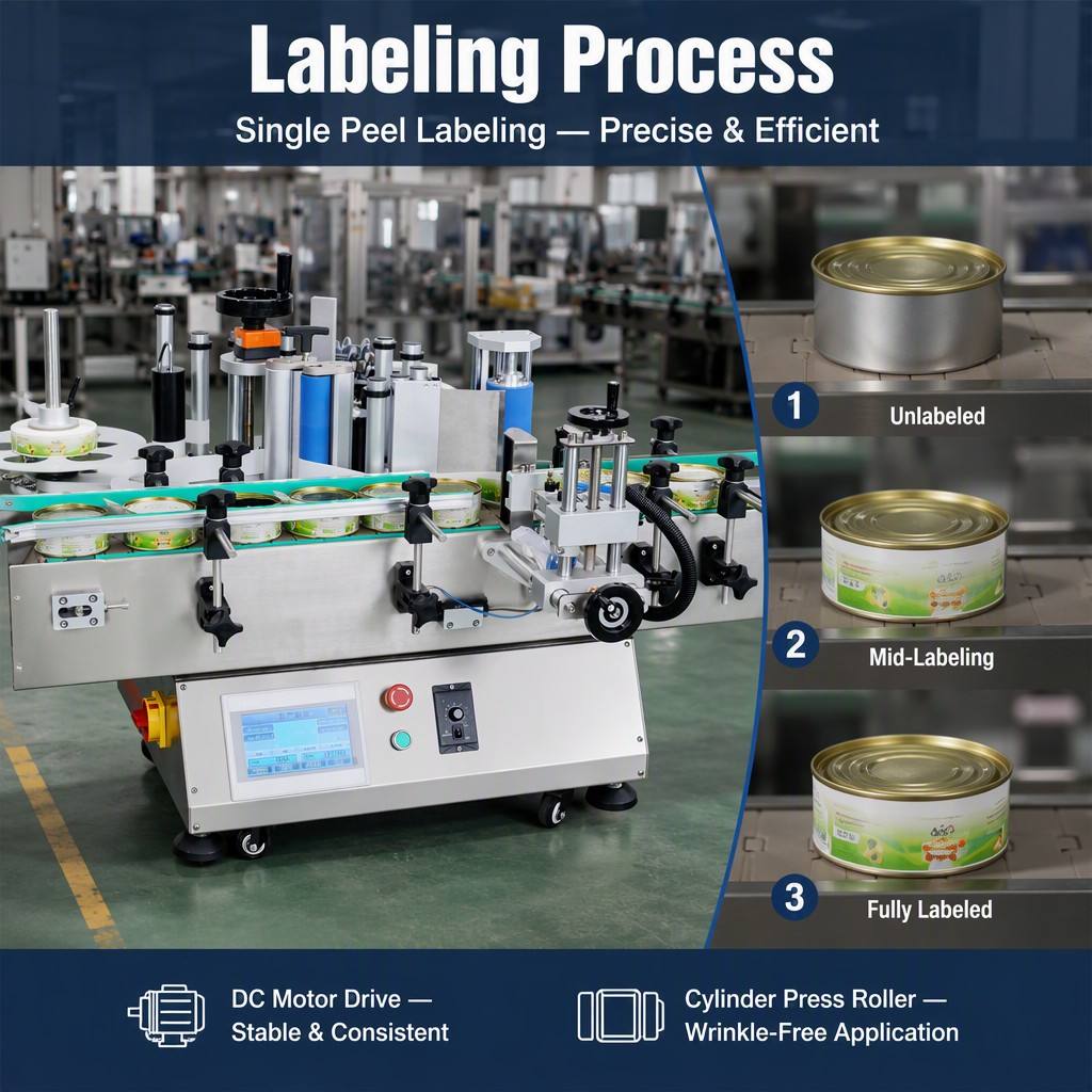 Round Bottle Labeling Machine Electric Motor PLC Control for Cosmetic Beverage Glass Plastic Bottle Labeling Machine - Image 4